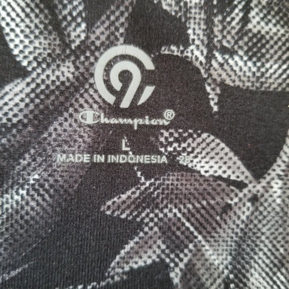 Champion Athletic Leggings Floral Pattern With Sheer Netting Black White Large - Picture 6 of 14